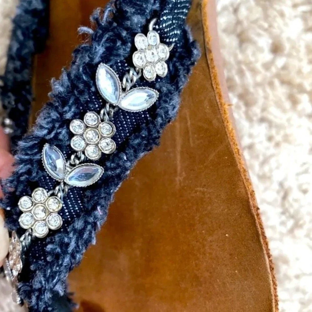 Yellow Box Flip Flops Floral Black Fabric With Rhinestones Coolness Size 8 - Picture 6 of 7